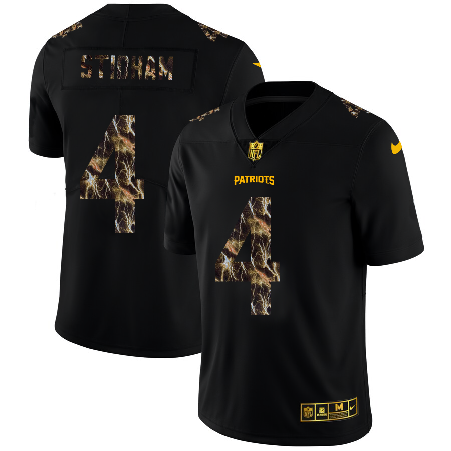 2020 New England Patriots #4 Jarrett Stidham Men Black Nike Flocked Lightning Vapor Limited NFL Jersey->new england patriots->NFL Jersey
